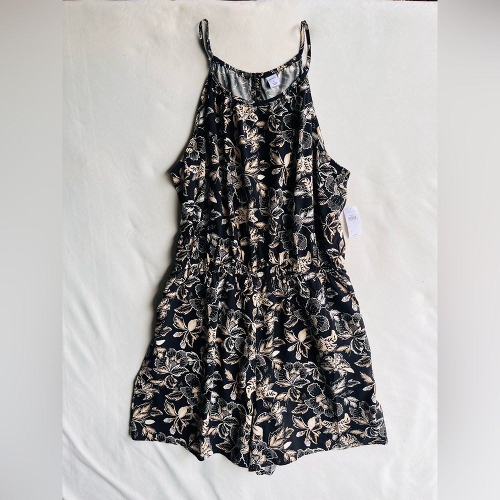 Old Navy Black Floral Halter Maxi Romper